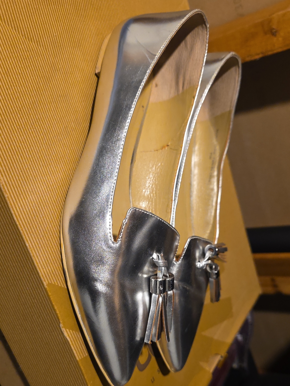 Metallic Tassel Pointed-Toe Flats - Silver - Picture 2 of 6